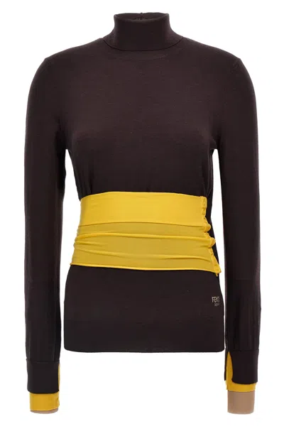 Fendi Women Wool Turtle-neck Sweater In Brown