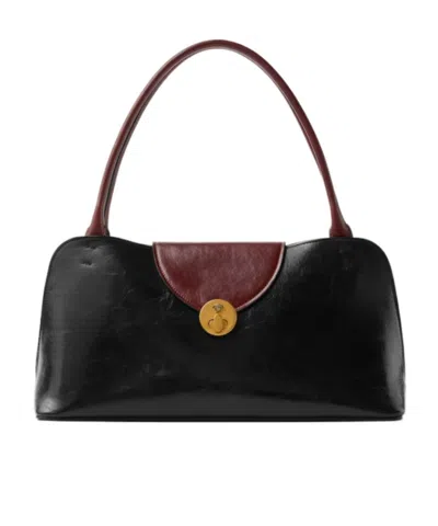 Versace Vivian Medium Two-tone Textured-leather Shoulder Bag In Black