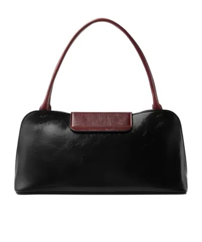 Versace Vivian Medium Two-tone Textured-leather Shoulder Bag In Black