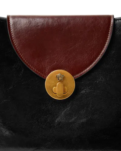 Versace Vivian Medium Two-tone Textured-leather Shoulder Bag In Black