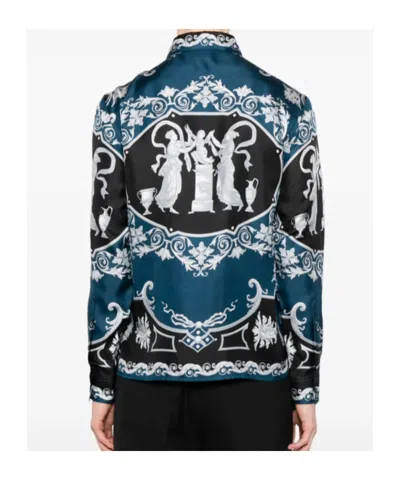 Versace Silk Shirt With Printed Design And Button-down Collar In Multi