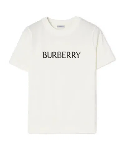 Burberry Ribbed Cotton Jersey T-shirt With Logo Print In Neutral