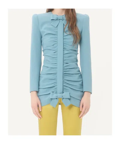 Valentino Light Blue Crispy Light Wool Jacket In Blue