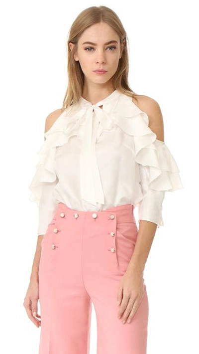 Temperley London Ruffle Cold Shoulder Blouse In White