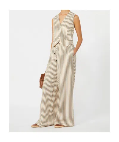 Max Mara Maxmara Mxmfauno Striped Cotton And Silk Canvas Waistcoat In Brown