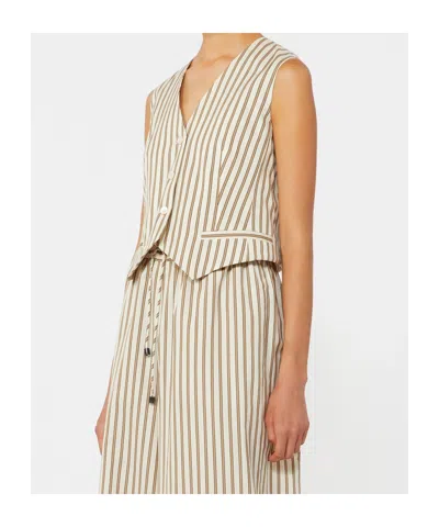 Max Mara Maxmara Mxmfauno Striped Cotton And Silk Canvas Waistcoat In Brown