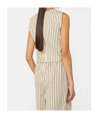 Max Mara Maxmara Mxmfauno Striped Cotton And Silk Canvas Waistcoat In Brown