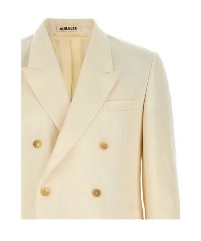 Auralee Double-breasted Suit Jacket In Neutral