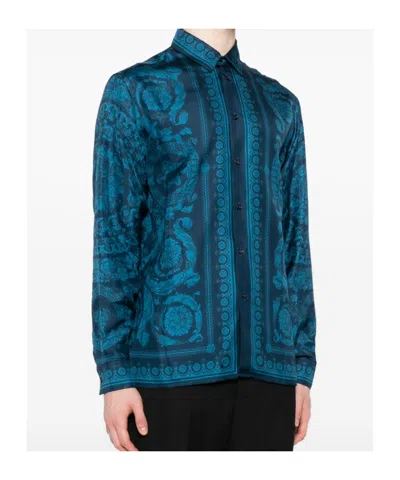 Versace Informal Shirt Silk Twill Fabric Barocco 92 Print Shirts Blue In Blue