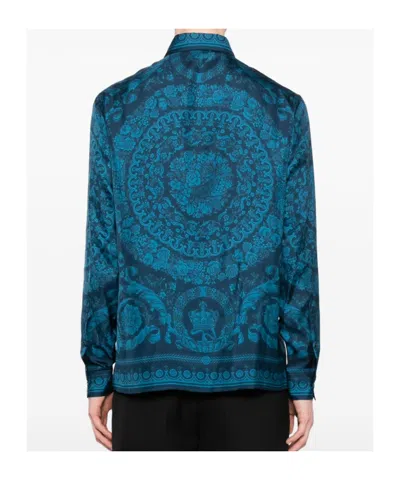 Versace Informal Shirt Silk Twill Fabric Barocco 92 Print Shirts Blue In Blue