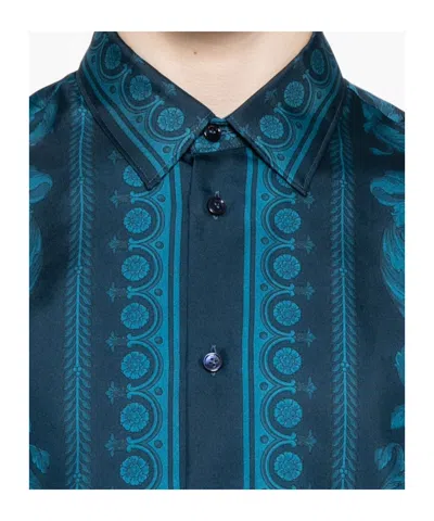 Versace Informal Shirt Silk Twill Fabric Barocco 92 Print Shirts Blue In Blue