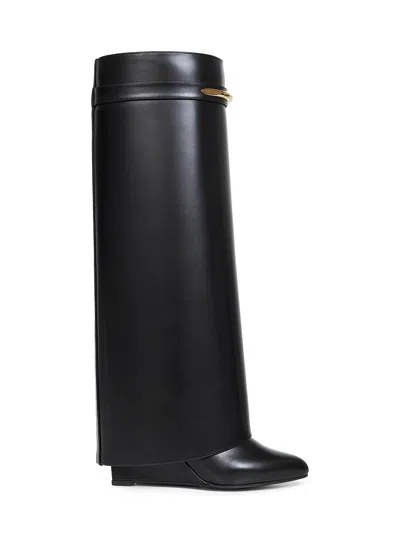 Givenchy Black Sandals With Logo Plaque On The Front And High Wedge Heel In Leather Woman