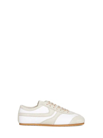Dries Van Noten White Nappa Leather Sneakers With Suede Details In Multi
