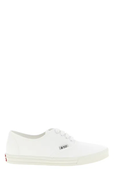 Prada Drill Fabric Low Top Lace Up Sneakers In White
