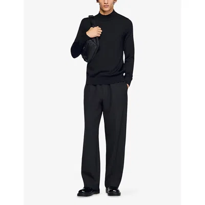 Sandro Mens Midnight Blue High-neck Regular-fit Wool Jumper In Black