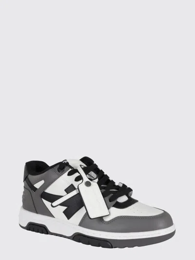 Off-white Out Of Office Grey Low Top Sneakers With Logo Patch On The Tongue And Contrasting Stitching In Leath In Green