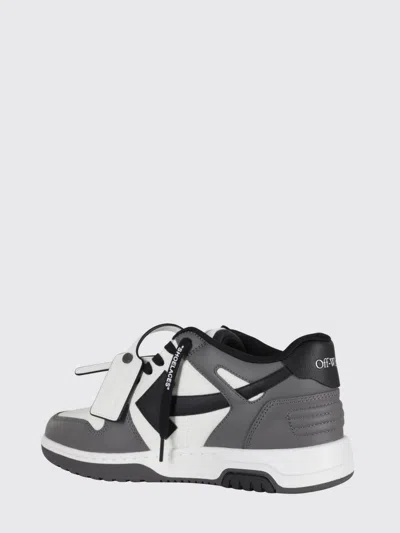 Off-white Out Of Office Grey Low Top Sneakers With Logo Patch On The Tongue And Contrasting Stitching In Leath In Green