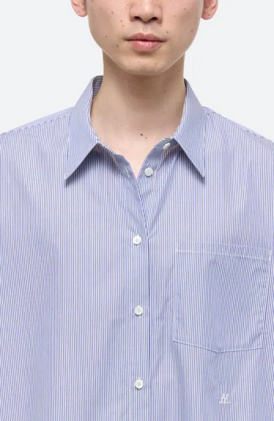 Helmut Lang Oversize Microstripe Button-up Shirt In Blue