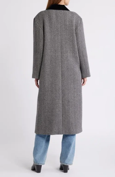Frame Herringbone Wool Blend Longline Coat In Gray