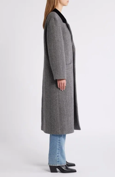 Frame Herringbone Wool Blend Longline Coat In Gray