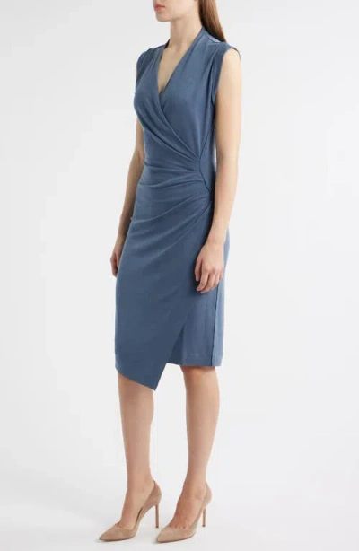 Hugo Boss Wrap-front Dress With Gathered Details In Blue