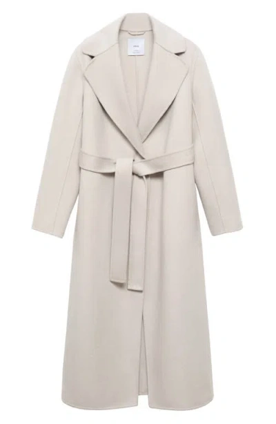 Mango Wool Blend Wrap Coat In White
