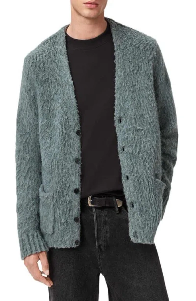 Allsaints Mens Nordic Green Tobie V-neck Wool-blend Cardigan In Gray