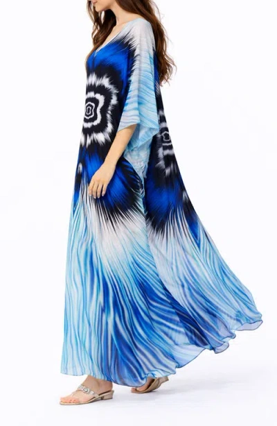 Ranee's Ranees Abstract Print V-neck Maxi Caftan In Blue
