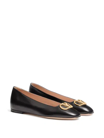 Valentino Garavani Black V Logo Signature Ballerina Flats In Nappa Leather In Multi