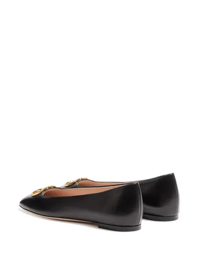 Valentino Garavani Black V Logo Signature Ballerina Flats In Nappa Leather In Multi