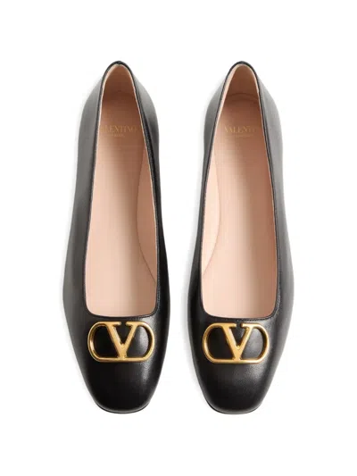 Valentino Garavani Black V Logo Signature Ballerina Flats In Nappa Leather In Multi