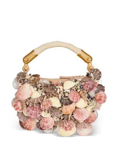 Balmain Ebene Mini Bag With Embroidered Shells In Multi