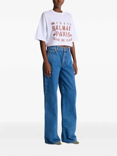 Balmain Plage Print T-shirt In White