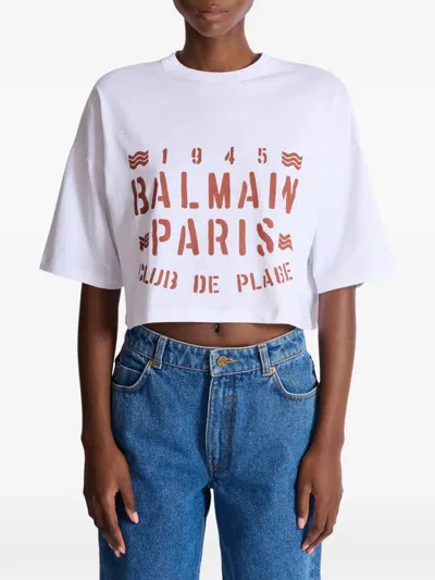 Balmain Plage Print T-shirt In White