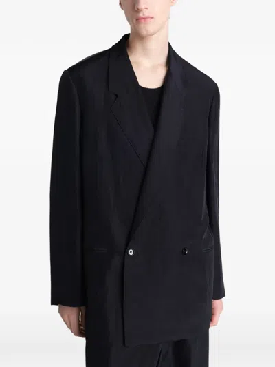 Lemaire Double-breasted Coat In Blue