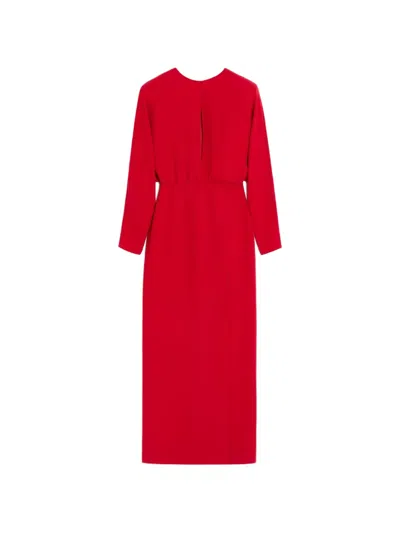 Valentino Donna Long Sleeve Blouson Silk Cady Couture Dress In Red
