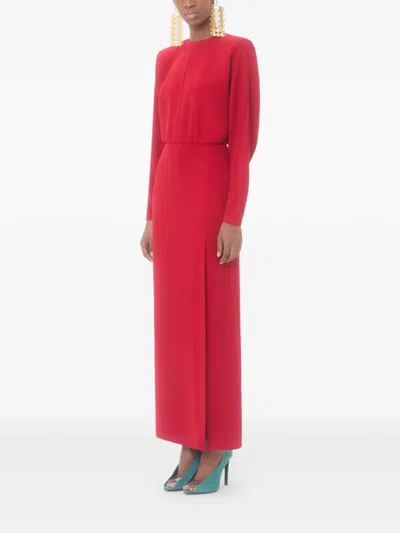 Valentino Donna Long Sleeve Blouson Silk Cady Couture Dress In Red