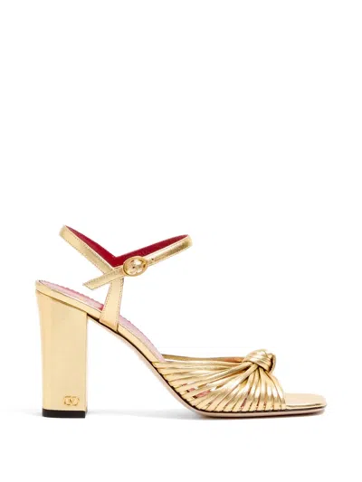 Valentino Garavani 90mm Vlogo Anne Metallic Leather Block-heel Sandals In Yellow