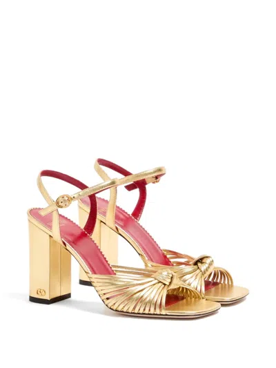 Valentino Garavani 90mm Vlogo Anne Metallic Leather Block-heel Sandals In Yellow