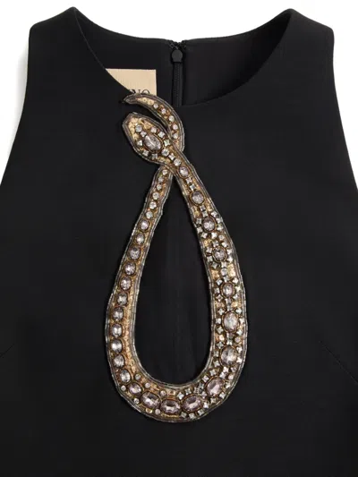 Valentino Garavani Rhinestone Snake Embroidery Crepe Couture Short Dress In Black
