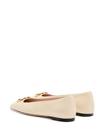 Valentino Garavani Vlogo White Lamb Leather Goat Leather Classic Ballet Flats In Neutral