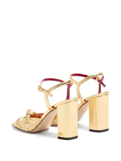 Valentino Garavani 90mm Vlogo Anne Metallic Leather Block-heel Sandals In Yellow