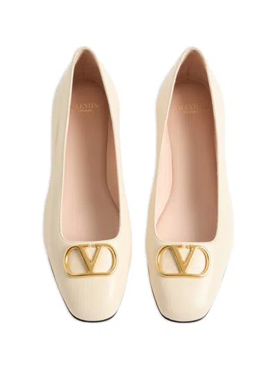 Valentino Garavani Vlogo White Lamb Leather Goat Leather Classic Ballet Flats In Neutral