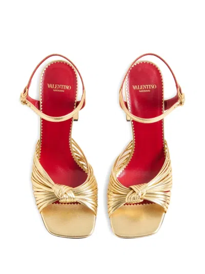 Valentino Garavani 90mm Vlogo Anne Metallic Leather Block-heel Sandals In Yellow