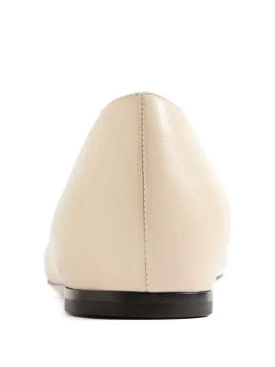 Valentino Garavani Vlogo White Lamb Leather Goat Leather Classic Ballet Flats In Neutral