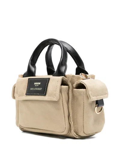Msgm Mini Flap-pocket Tote Bag In Neutral