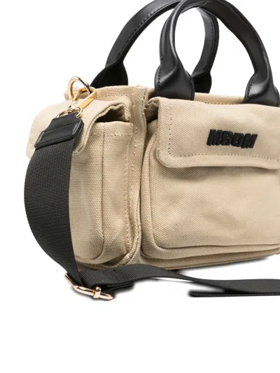 Msgm Mini Flap-pocket Tote Bag In Neutral