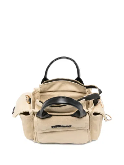 Msgm Mini Flap-pocket Tote Bag In Neutral