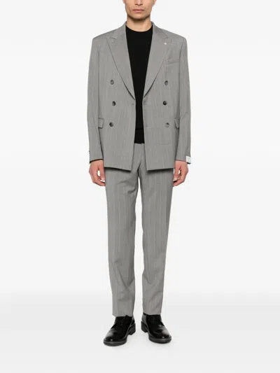 Manuel Ritz Double-breasted Pinstriped Suit In Gray