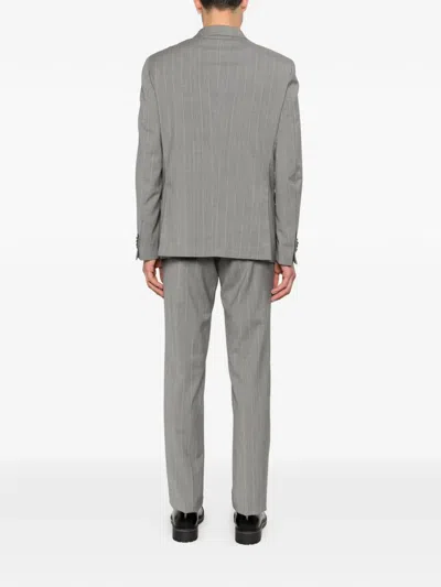 Manuel Ritz Double-breasted Pinstriped Suit In Gray